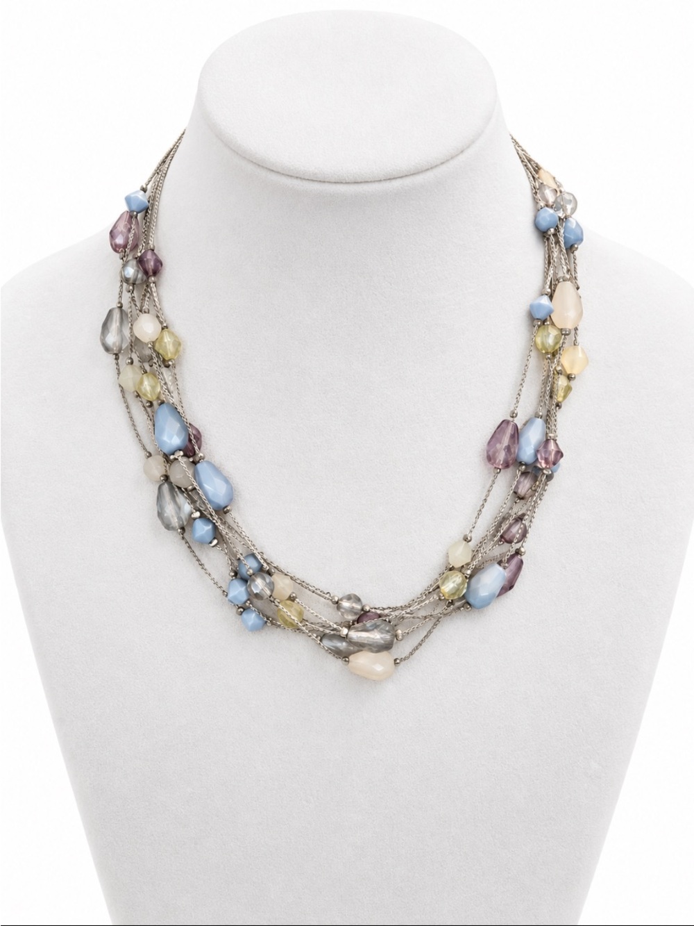 Pastel Faceted Bead Multi-Strand Silver-Tone Layered Necklace